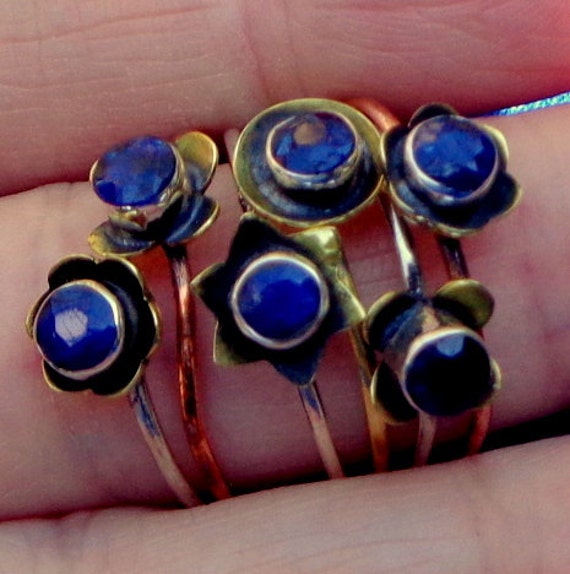 Genuine Blue Sapphire Flower Stacking Ring by JanesGemTreasures