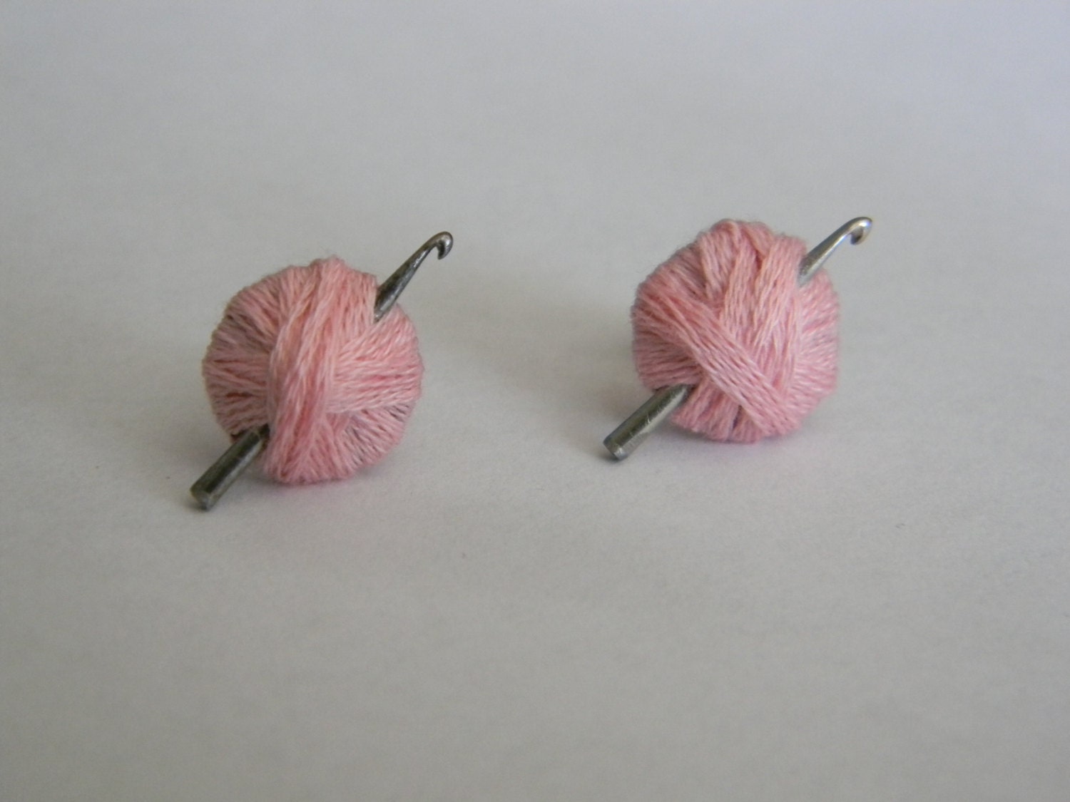 Crochet Hook Earrings Light Pink Yarn Ball Crochet Gift