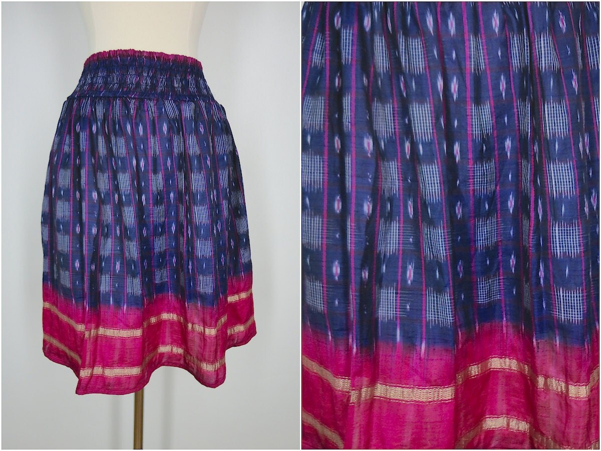 Silk Sari Skirt / Vintage Indian Sari / Blue Pink by ThisBlueBird