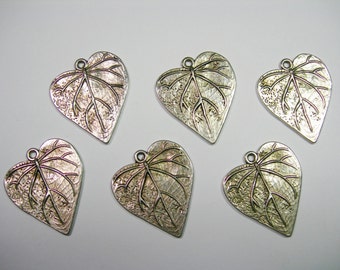 Silver Plated Leaf Drops Charms - Pendants - 26mm - 6