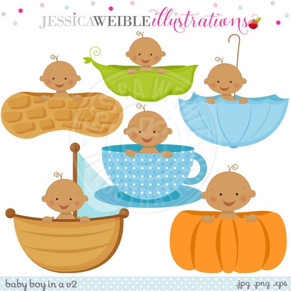 Boy Baby in A V2 - Dark Skin - Cute Digital Clipart for Card Design, Scrapbooking, and Web Design, Peapod Baby, Pumpkin Baby Il_570xn