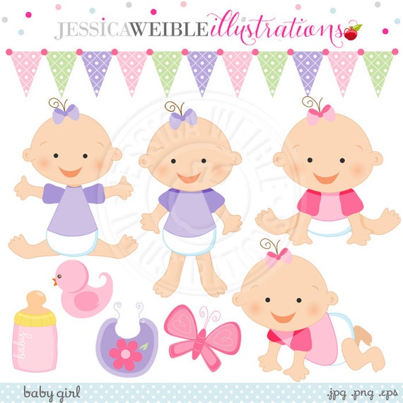 Baby Girl Cute Digital Clipart for Card Design, Scrapbooking, and Web Design Il_570xn