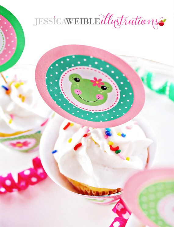 Spring Frogs Printable Party Tags - Cupake Toppers - Printable Party Favors - Frog Party Printables Il_570xn