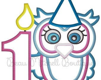 1st Birthday Owl embroidery design