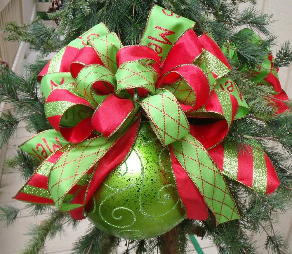 Red and Lime Christmas Ornaments Bow Ornament Tree