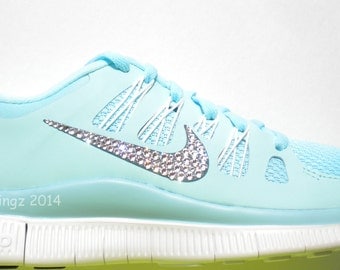 LAST ONE!! Nike Free 5.0+ Shoes - Glacier Ice / Night Factor / Summit White - Bedazzled with 100% Swarovski Elements Crystals