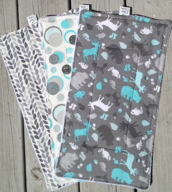 Handmade Baby Burp Cloth Gift Set Deer Bears Grey by TheFiberChick