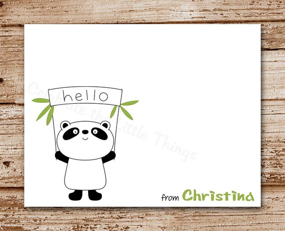 Set of 8 Panda Note Cards, Notecards | Personalized Stationery | Hello From | Panda Bear Il_570xn