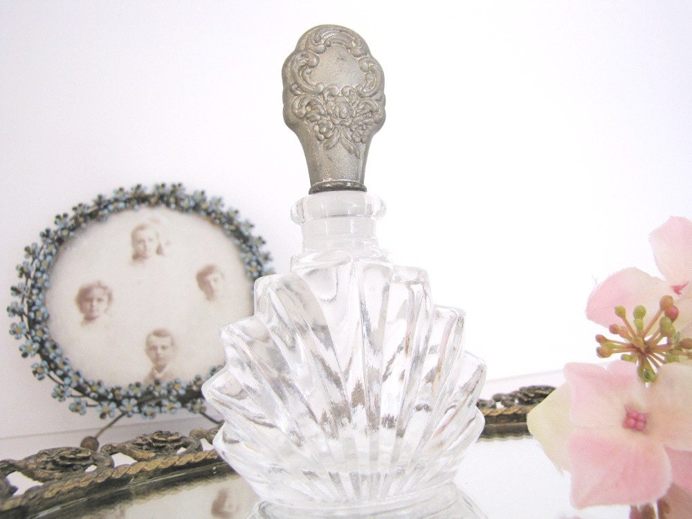 vintage bottle iv Vintage Silver with Plated Perfume Cut Bottle by Glass AllieEtCie