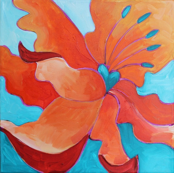 Original Acrylic Painting Flower in Orange 12x12