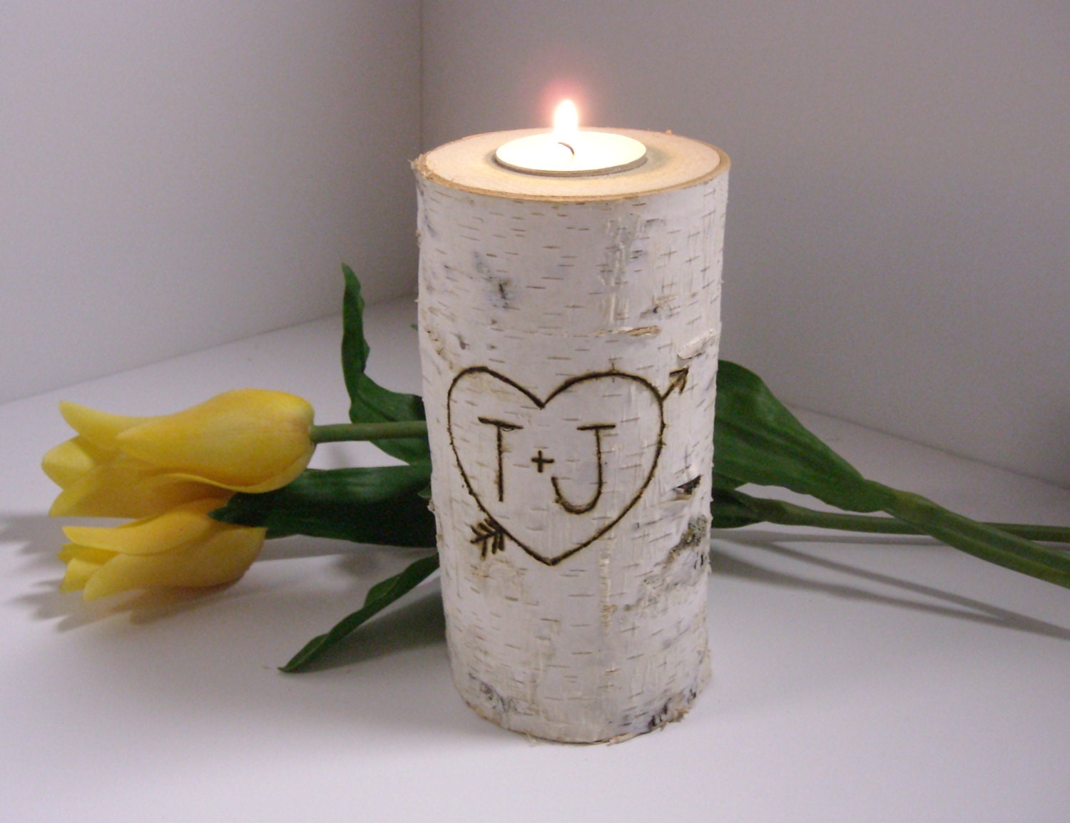 Personalized Birch Wood Candle Couples Gift by BirchHouseMarket
