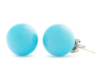 10mm Arizona Sleeping Beauty Turquoise Ball Stud Post Earrings, Solid 925 Sterling Silver, Turquoise Bridal Earrings, Blue Turquoise Studs