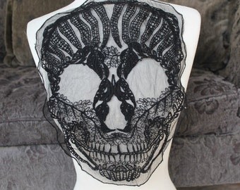 Cute embroidered skull applique black color 1 pieces listing