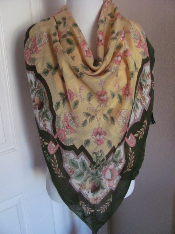 Huge Large Yellow Green Floral Ladies Soft Rayon Scarf 42 x