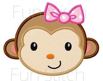Monkey girl applique machine embroidery design