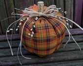 Primitive Fabric Pumpkin, Spicy Homespun Pillow, Halloween Pillow, Thanksgiving Decoration, Country Fall Decor, Handmade in NJ