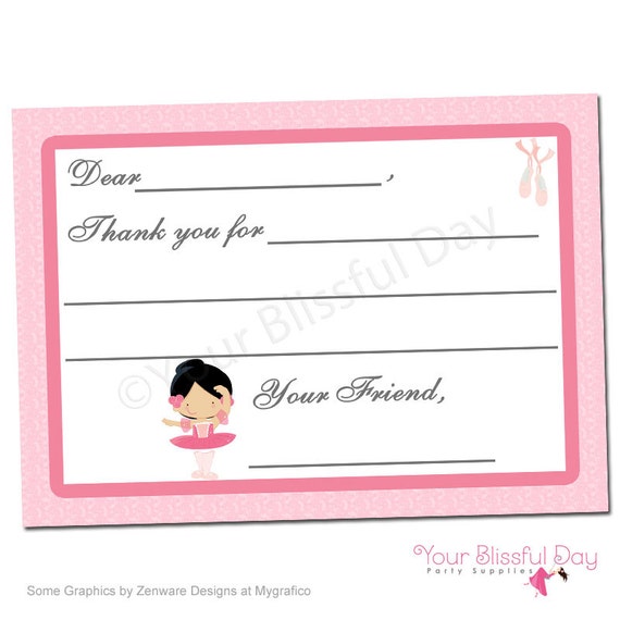PRINTABLE Ballerina Fill-in-the-Blank Thank You Cards (Character of your choice) #503 Il_570xn