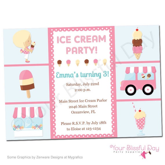PRINTABLE Girl Ice Cream Party Invitation Il_570xn