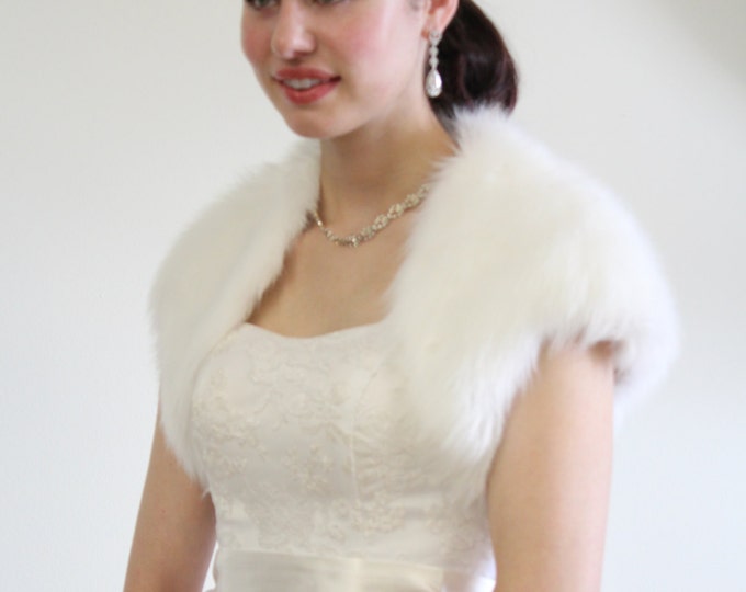 Easter Sale Faux Fur Bridal Bolero Crop Jacket, Shrug Pure White 603NF-WHI