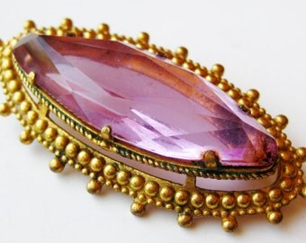 Vintage 20s 30s Art Deco Jeweled Amethyst Purple Art Glass Brooch Pin