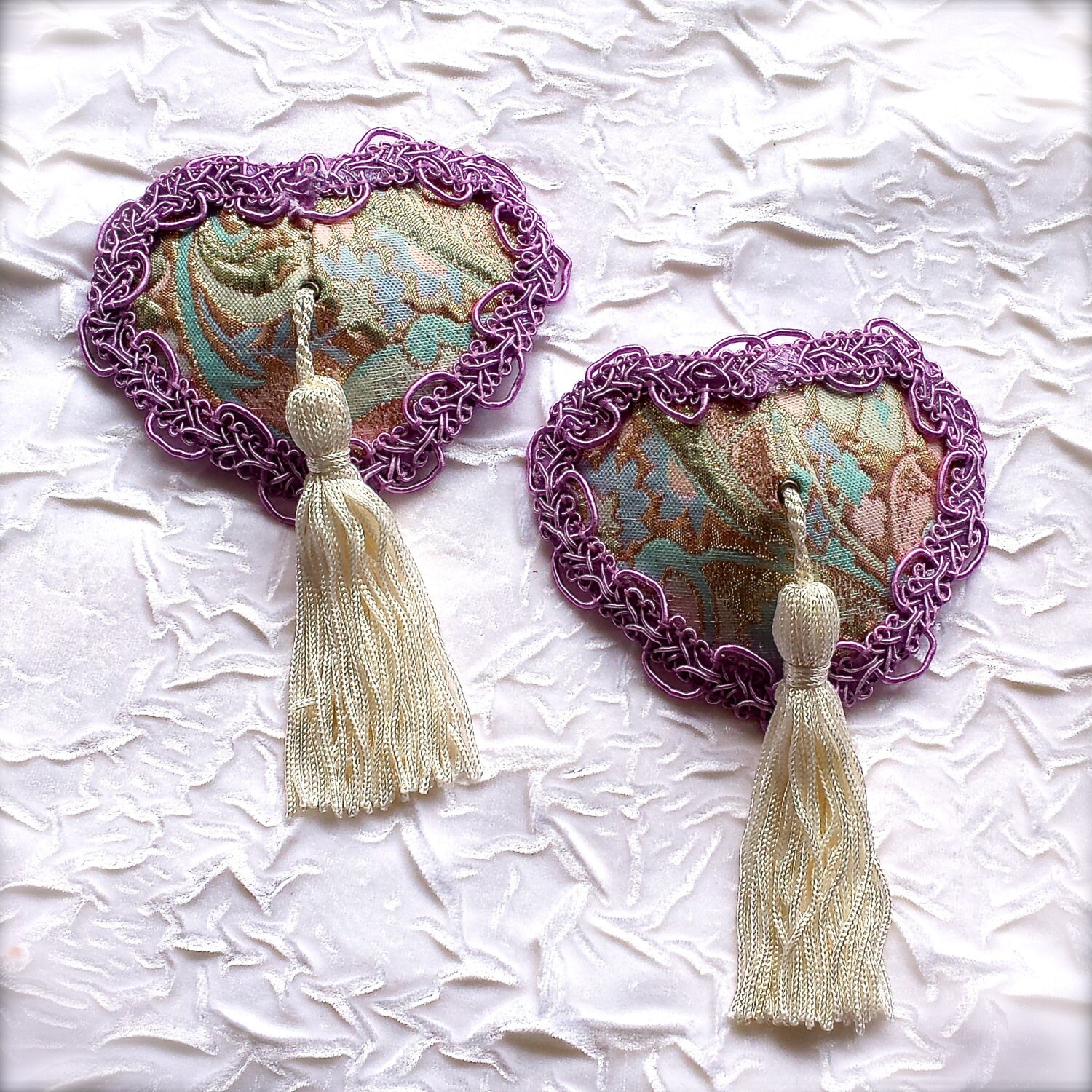 Tassel Pasties Heart Shaped Multi Color Brocade by NoApologiez