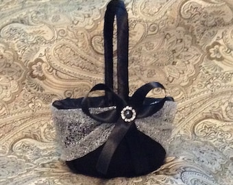 wedding flower girl basket black and silver color custom made