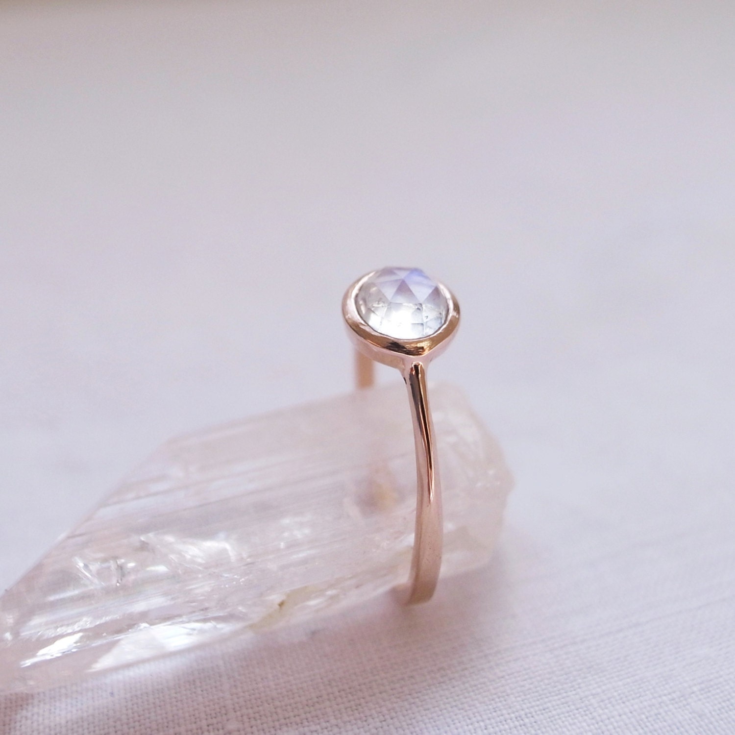 Rose cut rainbow moonstone ring by akikojewels on Etsy