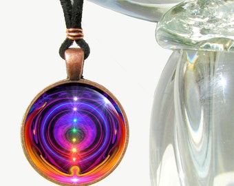 Chakra Necklace, Rainbow Reiki Jewelry, Spiritual Energy Art Pendant "Chakra Alignment"