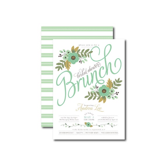 Mint Floral Bridal Shower Brunch Digital Invitation DIY