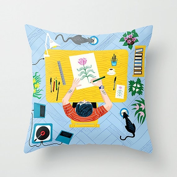 The Artist - Throw Pillow / Cushion Cover (16" x 16") iOTA iLLUSTRATION