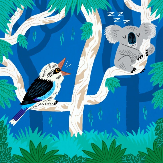 The Koala and the Kookaburra - children's wall art print - animal art print - iOTA iLLUSTRATiON