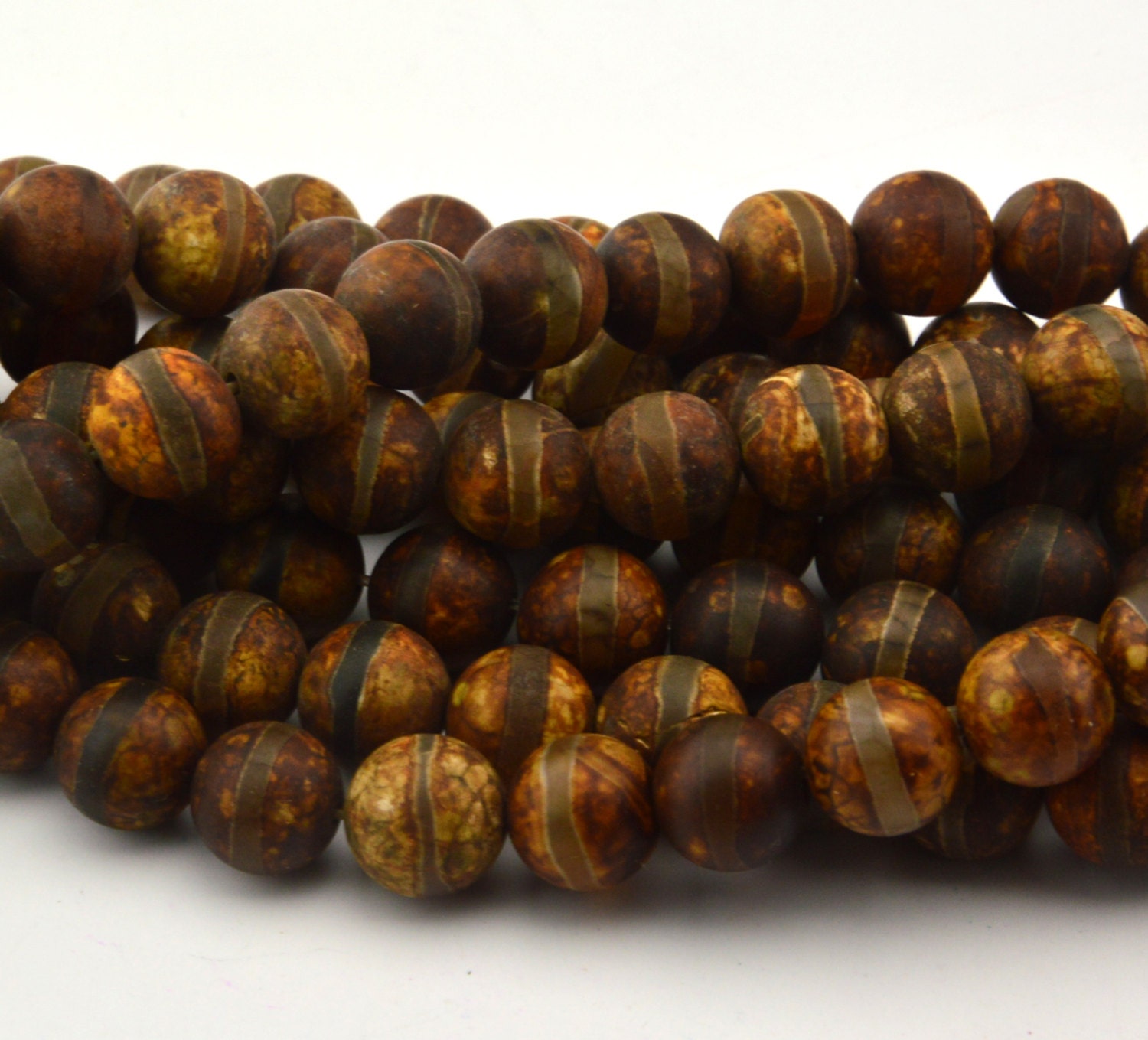 14 Antique Tibetan Agate Dzi Round Beads One Line By FunyBead