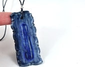 Handmade Blue Ceramic Pendant Statement Jewellery Classic Romantic Necklace with Fused Glass