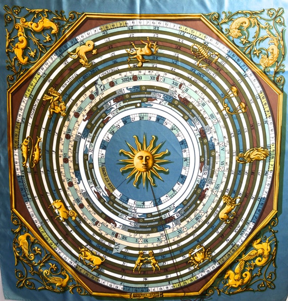 Hermes Scarf/ Zodiac Astrology gray blue/ by SararaCoutureHome