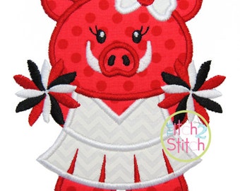 Hog Cheer Applique Design In Hoop Sizes 4x4, 5x7, and 6x10, Shown with our "One Thing" font NOT Included, INSTANT DOWNLOAD
