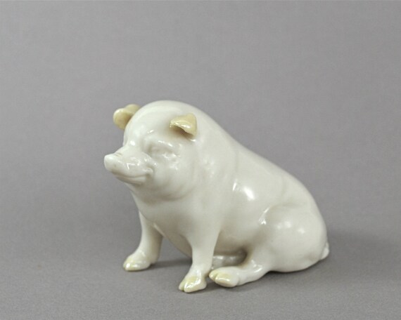 Vintage Porcelain Sitting Pig Belleek Collectible Third Green