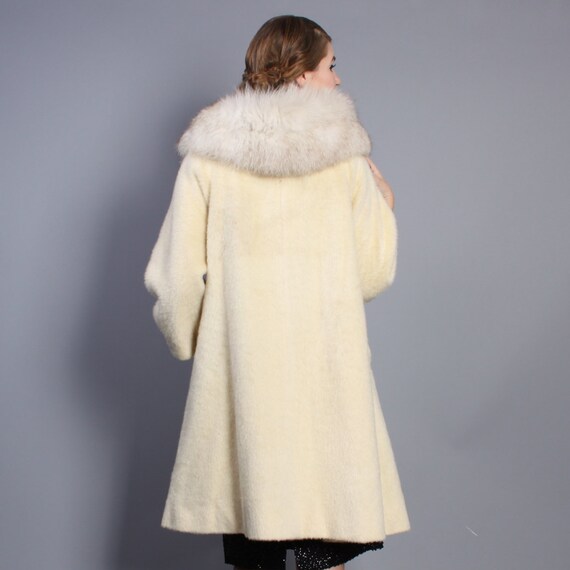 60s Lilli Ann MOHAIR COAT / FOX Fur Collar & Ivory Wool osfm