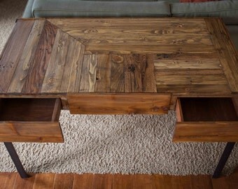 Pallet Wood Desk with Metal Legs and Two Drawers