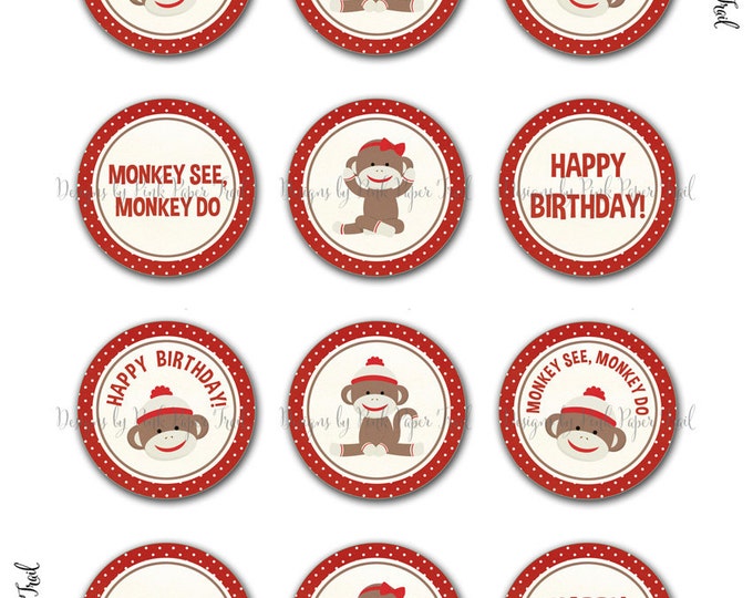 Sock Monkey Cupcake Topper and Wrap Set - DIY - Print Your Own