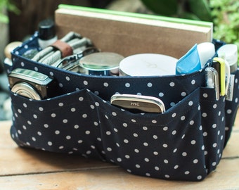 Medium Purse ORGANIZER Insert Bag Organizer / Blue White Dots / Medium 22x8cm