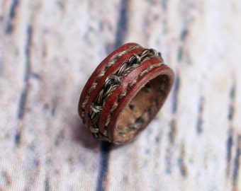 Horsehair and Leather Ring Bohemian Gypsy Urban Inspired Accessory