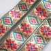 Golden sky of pink flowers - Golden Bollywood Trim with Blue and Pink embroidery (1 meter)