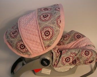 Vintage Floral baby seat cover, shabby Chic baby girl car seat cover- Pink girly baby infant car seat cover set