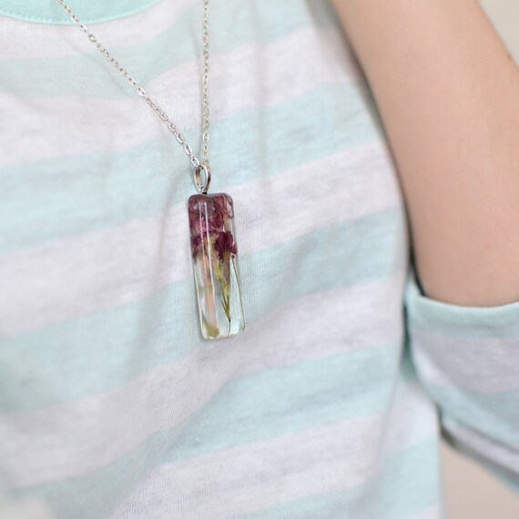 Carnation flower Necklace/ Carnation jewelry/ pressed