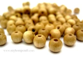 Natural Wood Beads, 100pc Small Round Wooden Beads, 5x6mm