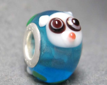 1Pc .925 Murano Glass Fit European Charm Bracelet Panda 17mm x 15mm x 10mm jaz442