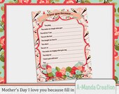 Mother's Day Printable Fill In Gift Sheet, I love you because Il_170x135