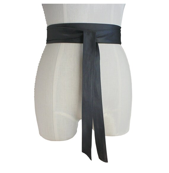 Black Leather Obi Belt Wide Leather Belt Narrow Obi Black