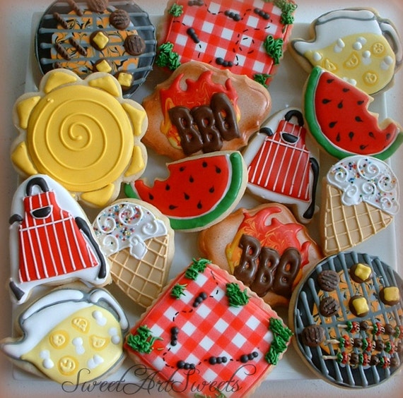 BBQ cookies decorated cookies 2 dozen summer by SweetArtSweets