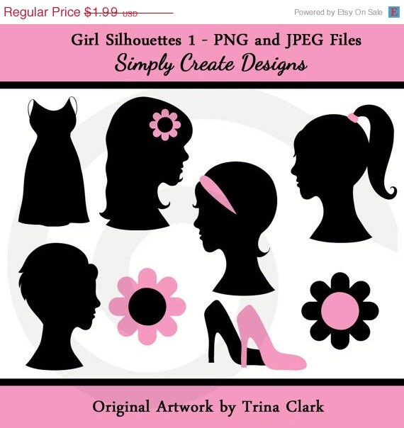 Girl Silhouettes Clipart Girly Girl Clip Art Commercial and Personal Use Il_570xn